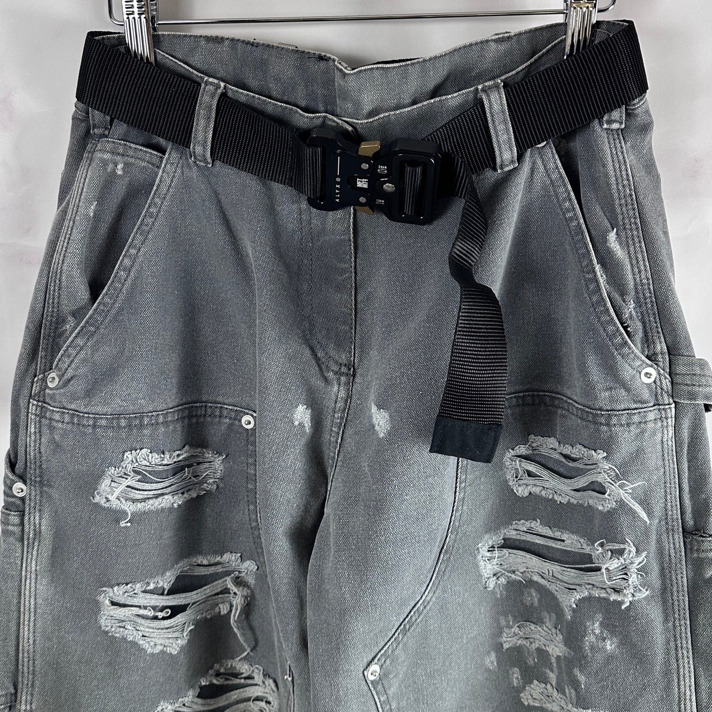 Alyx Distressed Grey Double Knee Slacker Carpenter Pants & Belt