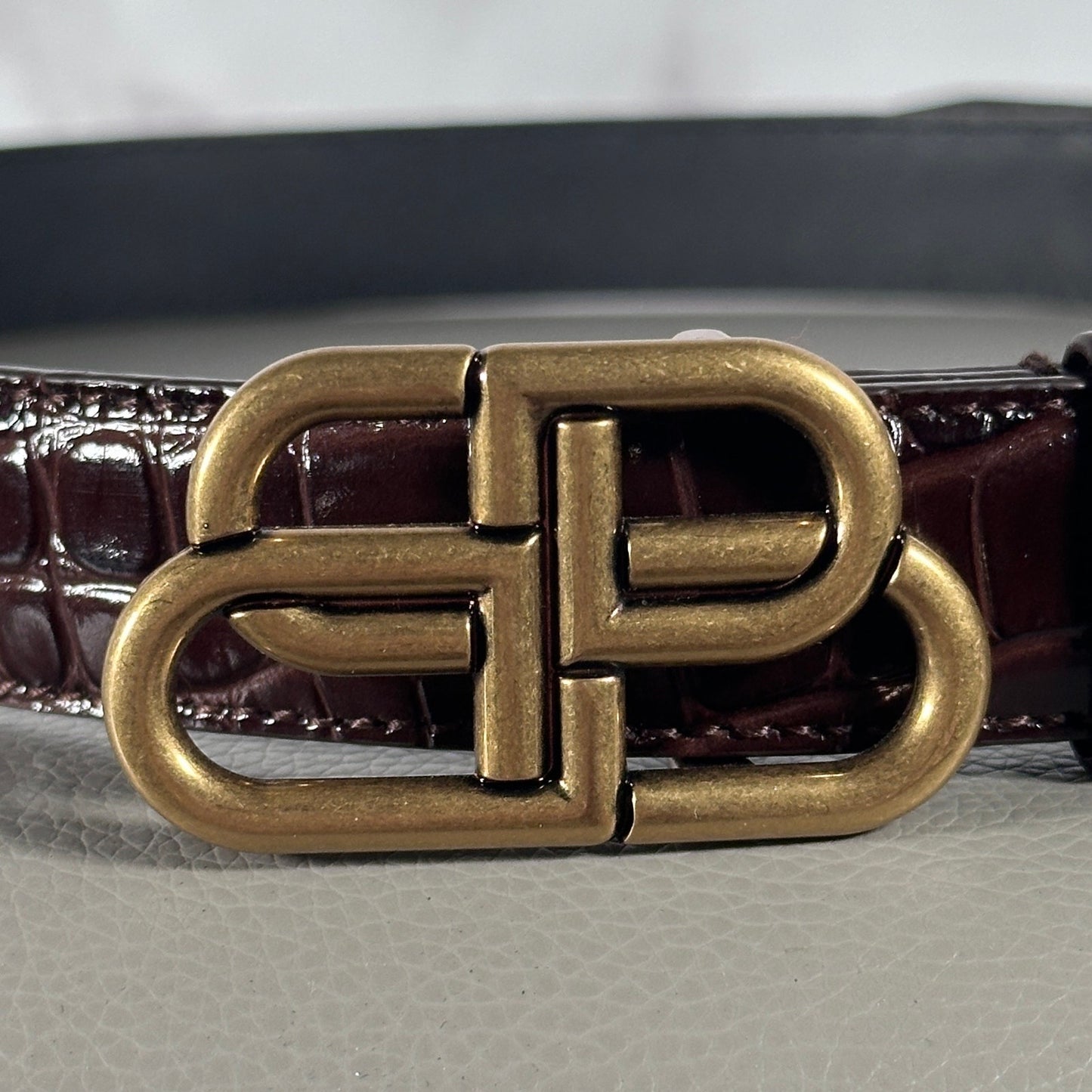 Balenciaga BB Shiny Croc Embossed Leather Belt