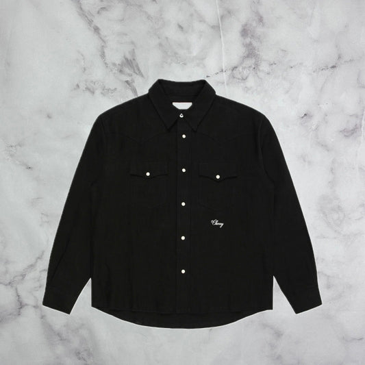 Cherry LA Washed Black Linen Western Shirt