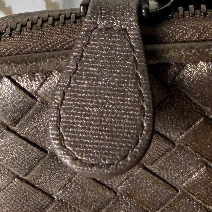 Bottega Veneta Intrecciato Woven Metallic Leather Zipper Wallet