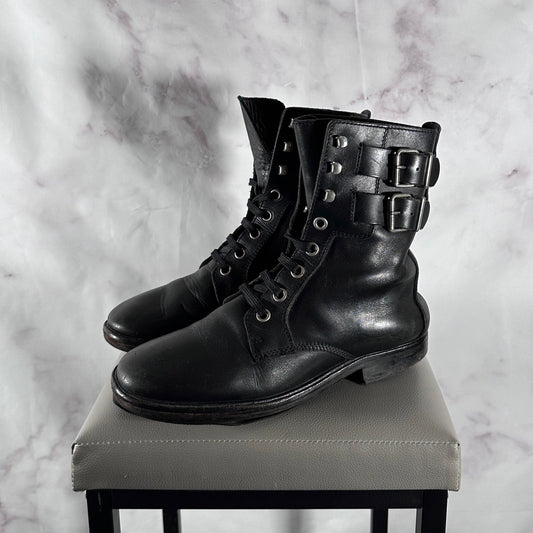 Raf Simons A/W06 Black Leather Belted Combat Boots