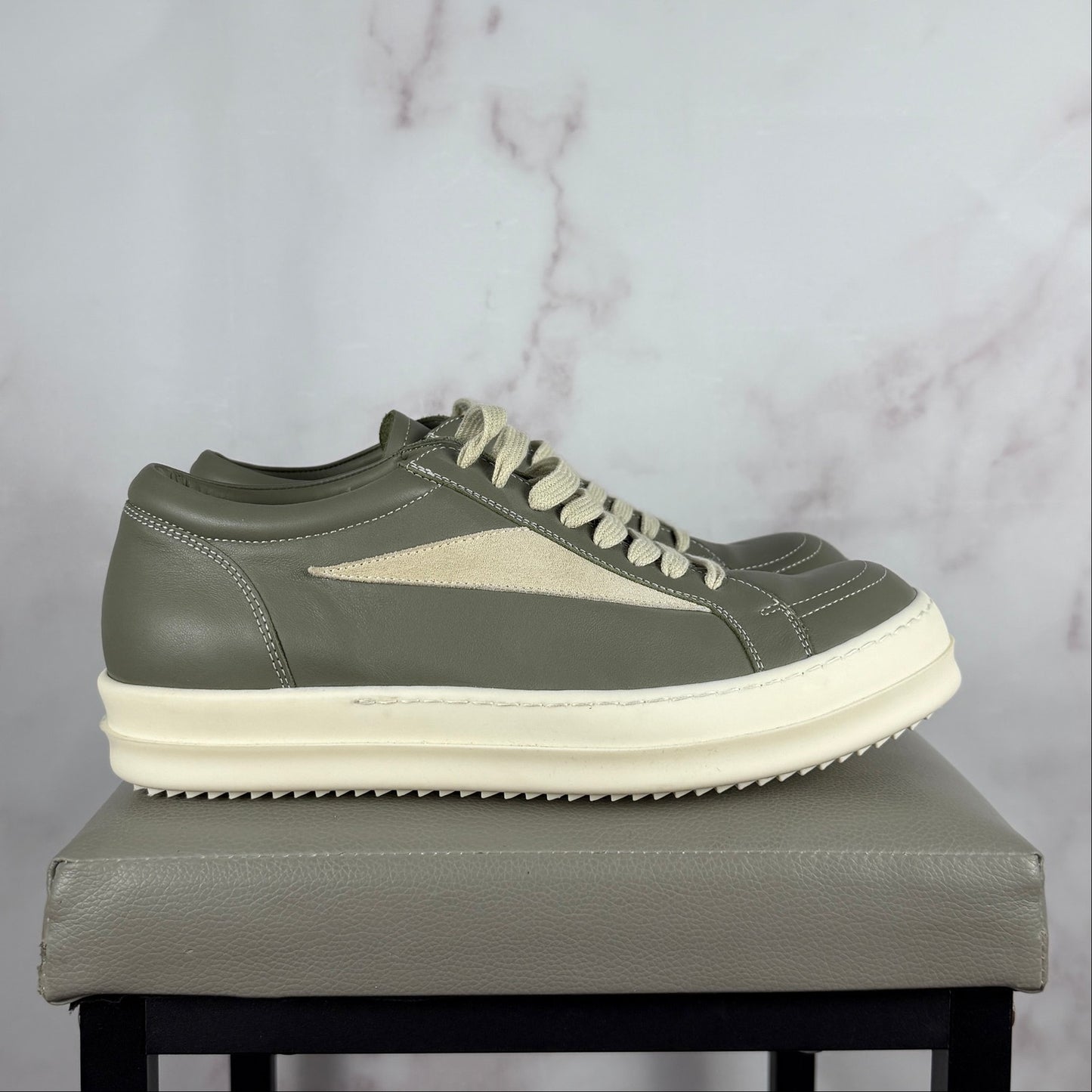 Rick Owens Leather Vintage Sneaks Celadon/Milk