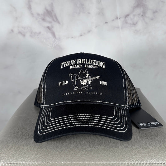 True Religion Black Embroidered Trucker Hat