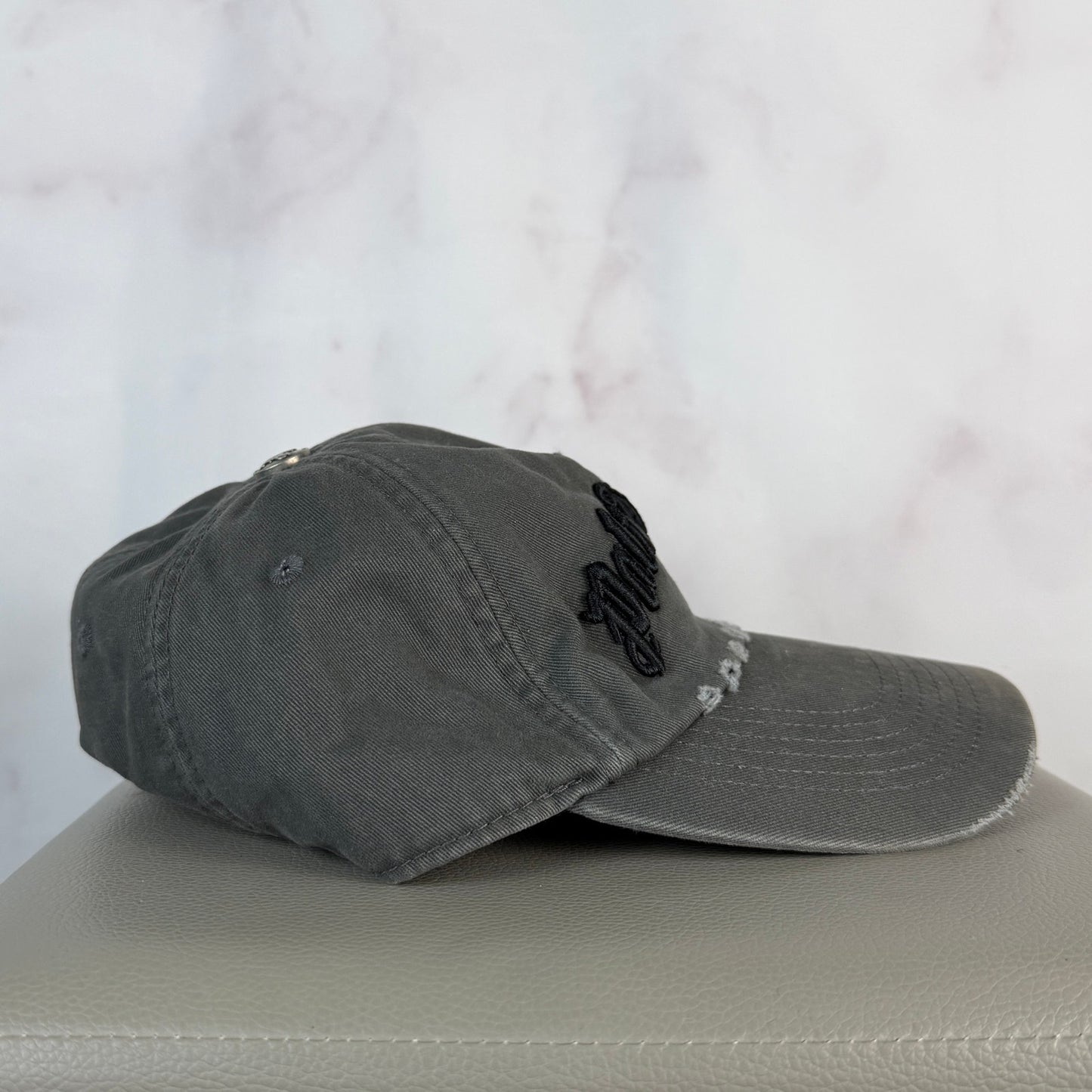 Palm Angels Grey Distressed Logo Hat
