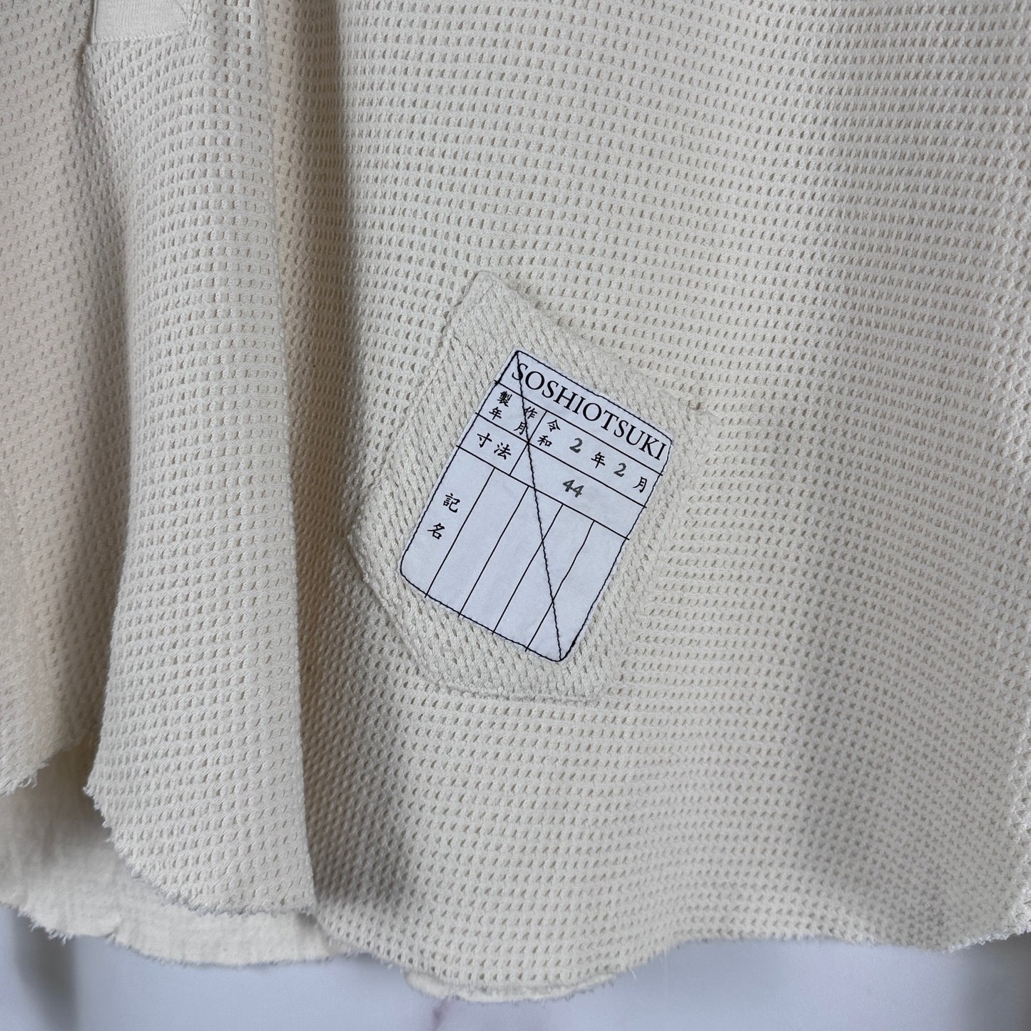 Soshiotsuki Asymmetrical Cream Waffle Thermal Longsleeve Shirt