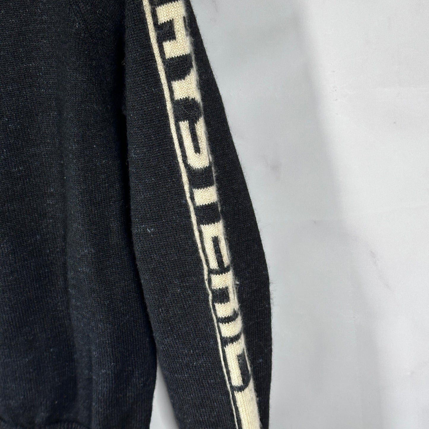 Hysteric Glamour Black Sleeve Text Knit Crewneck Sweater