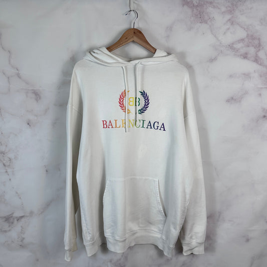 Balenciaga Rainbow Crest White Hoodie