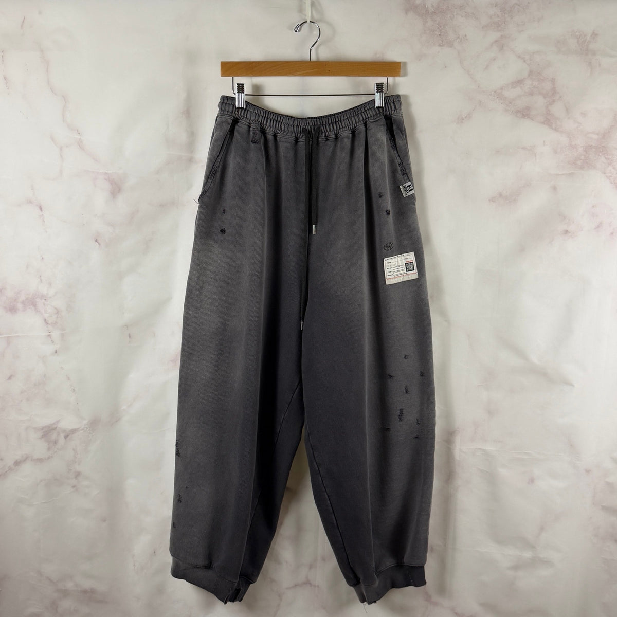 Miharayasuhiro Wide Distressed Faded Grey Sweatpants