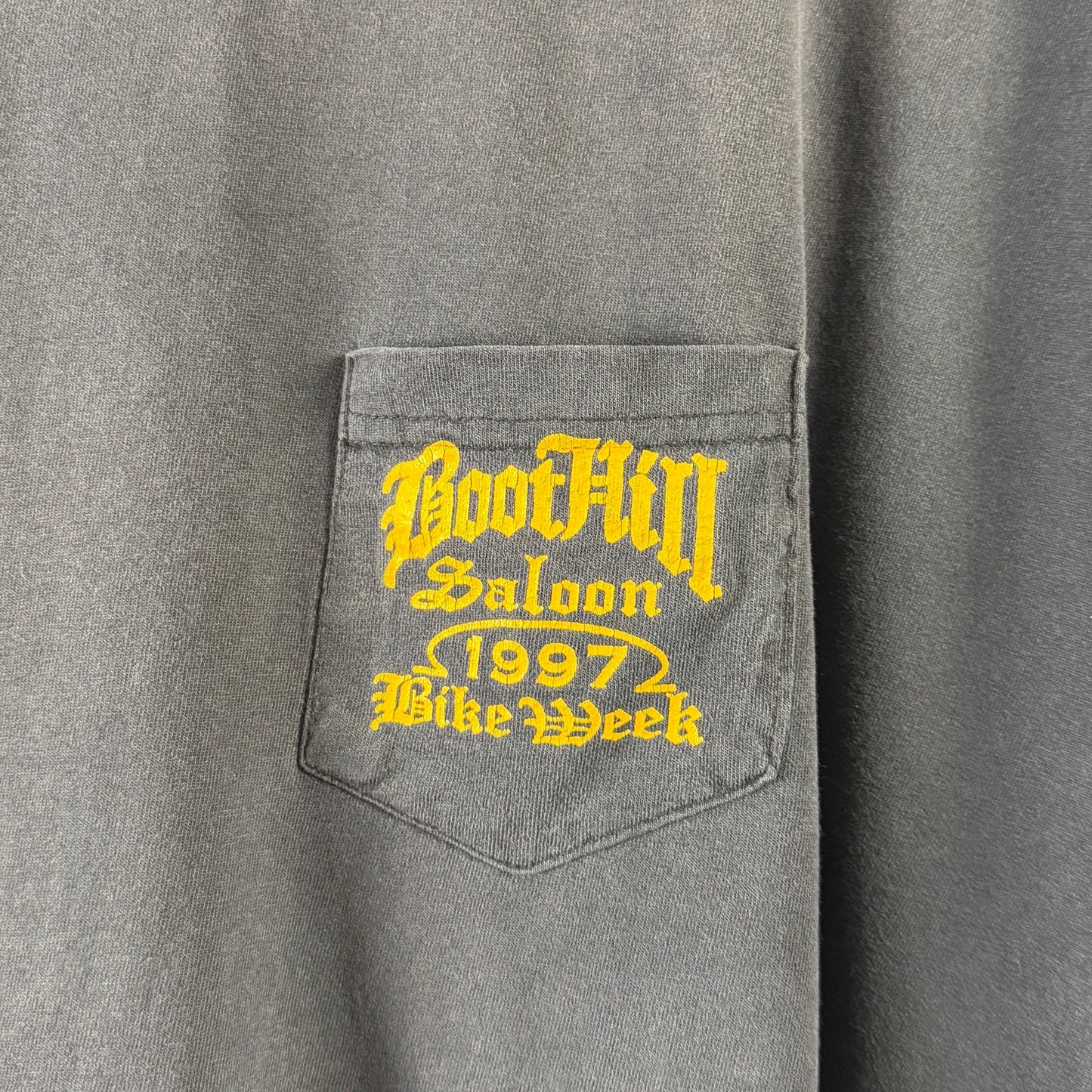 Vintage 1997 BootHill Saloon Daytona Bike Week Graphic Pocket Tee