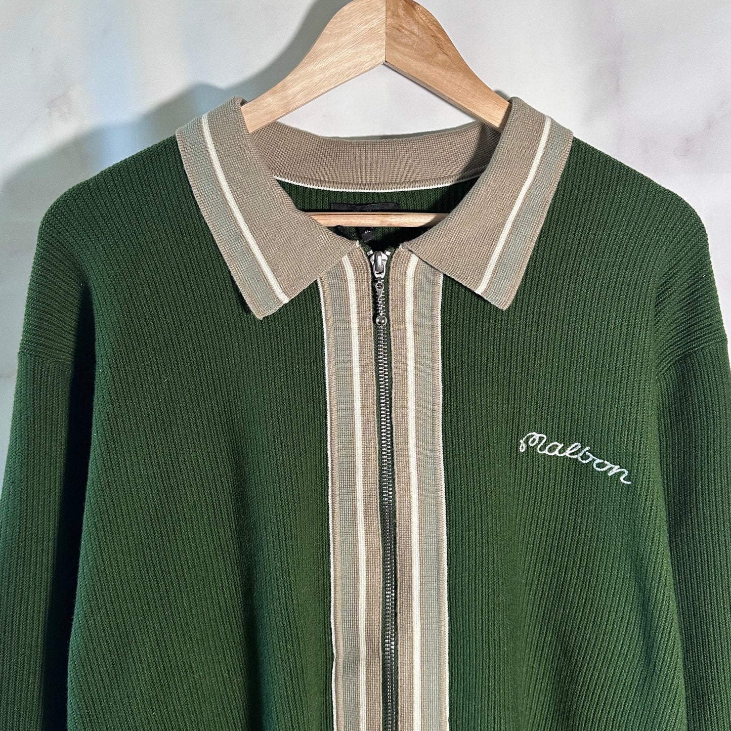 Malbon Golf Pine Green Core Zip-Up Sweater