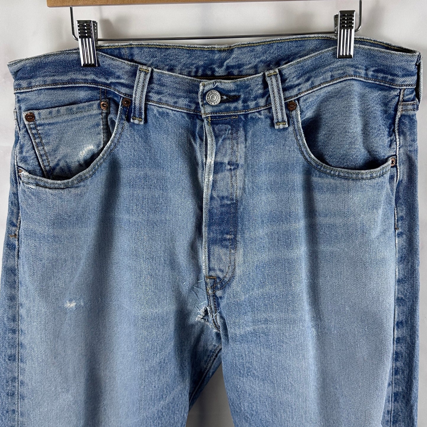Levi's 501 Light Wash Distressed Denim Jeans