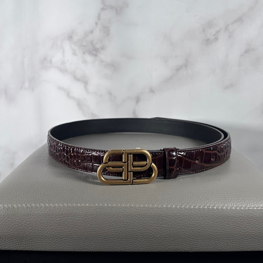 Balenciaga BB Shiny Croc Embossed Leather Belt