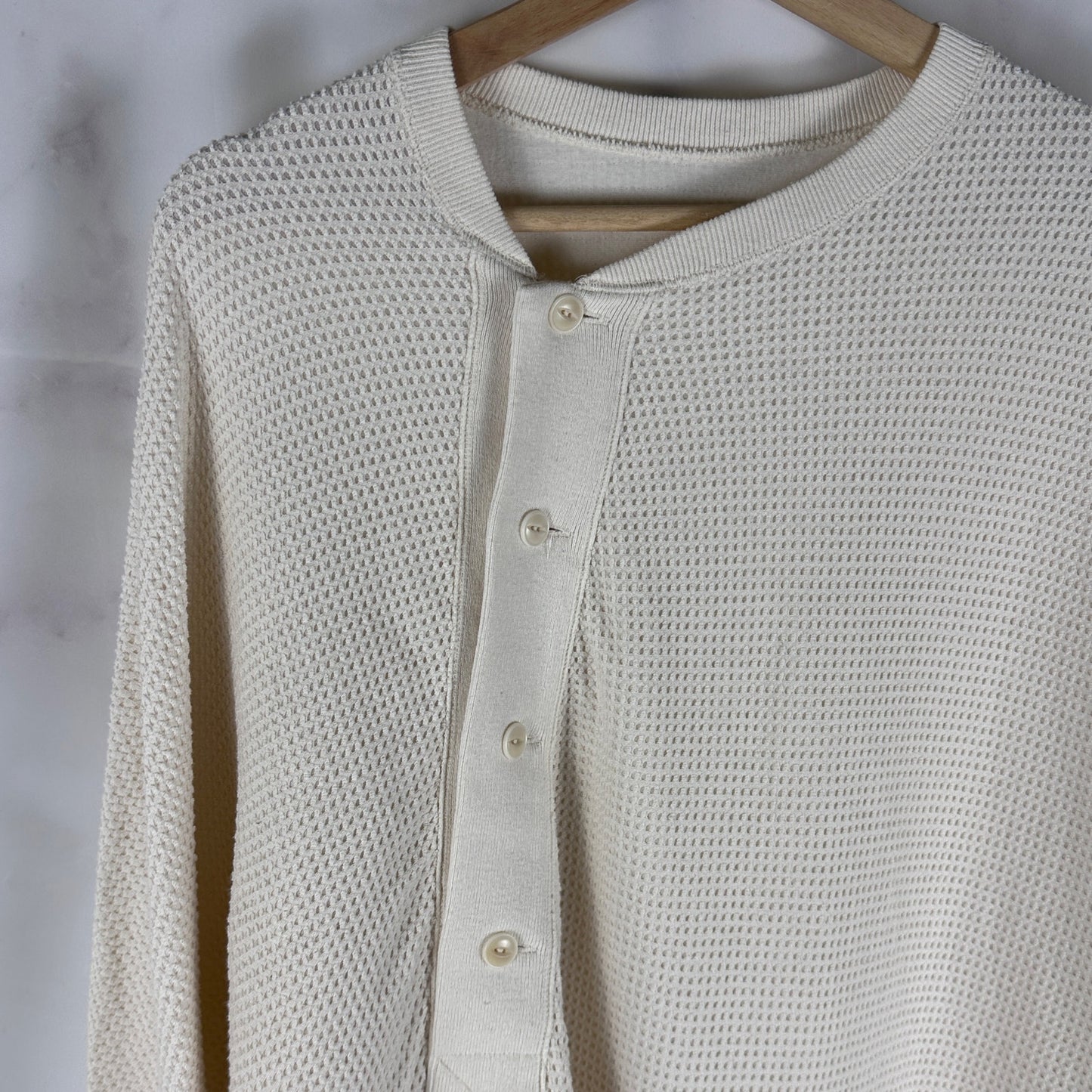 Soshiotsuki Asymmetrical Cream Waffle Thermal Longsleeve Shirt