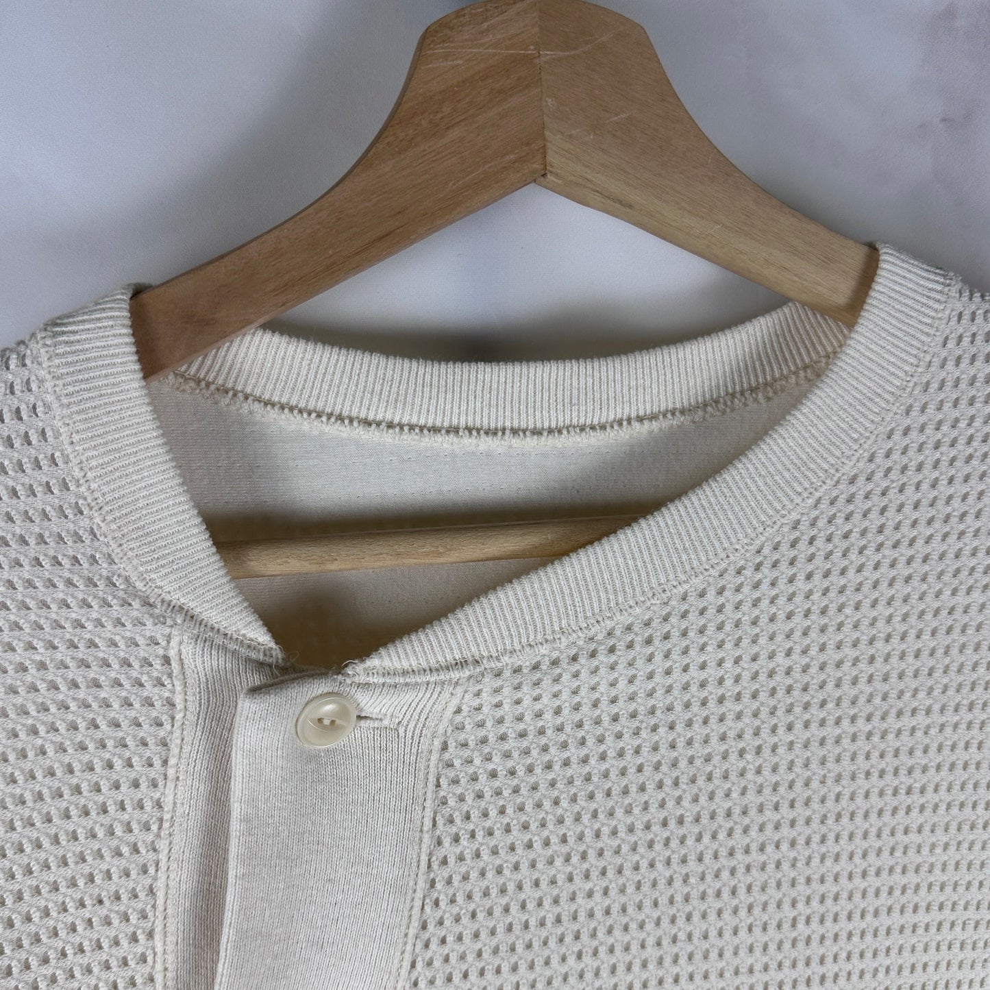 Soshiotsuki Asymmetrical Cream Waffle Thermal Longsleeve Shirt