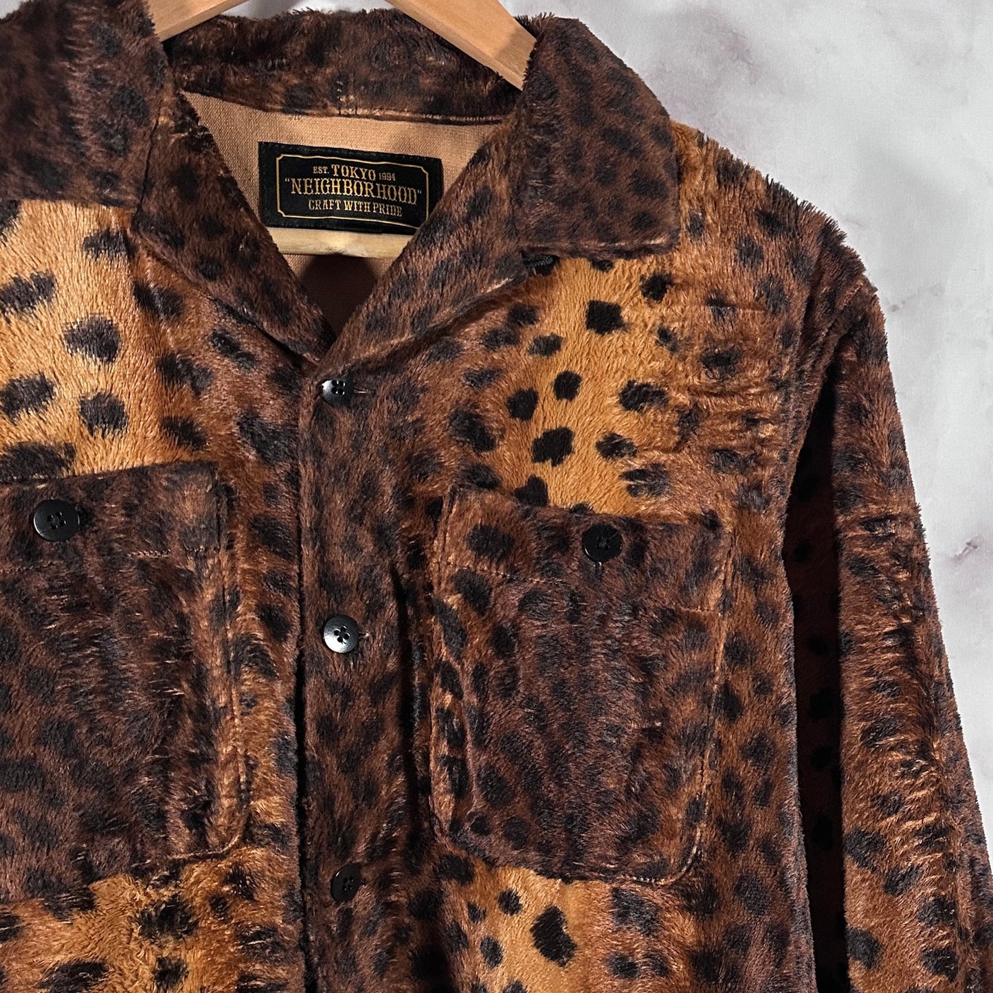 Neighborhood Leopard Print Faux Fur Shirt