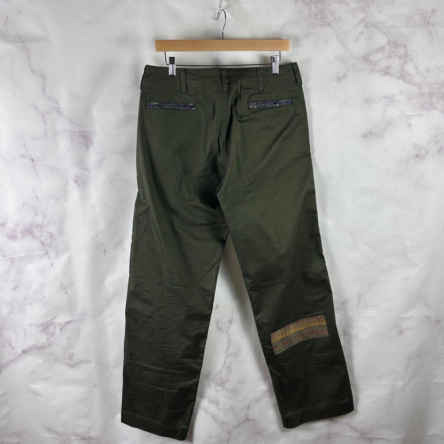 Kiriko Made Green Officer Patchwork Chino Pants