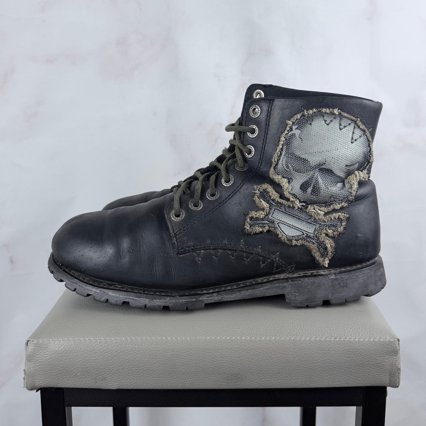 Harley-Davidson Black Leather Skull Patch Motorcycle Boots