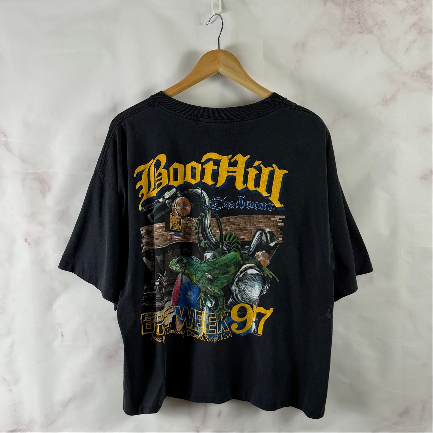 Vintage 1997 BootHill Saloon Daytona Bike Week Graphic Pocket Tee