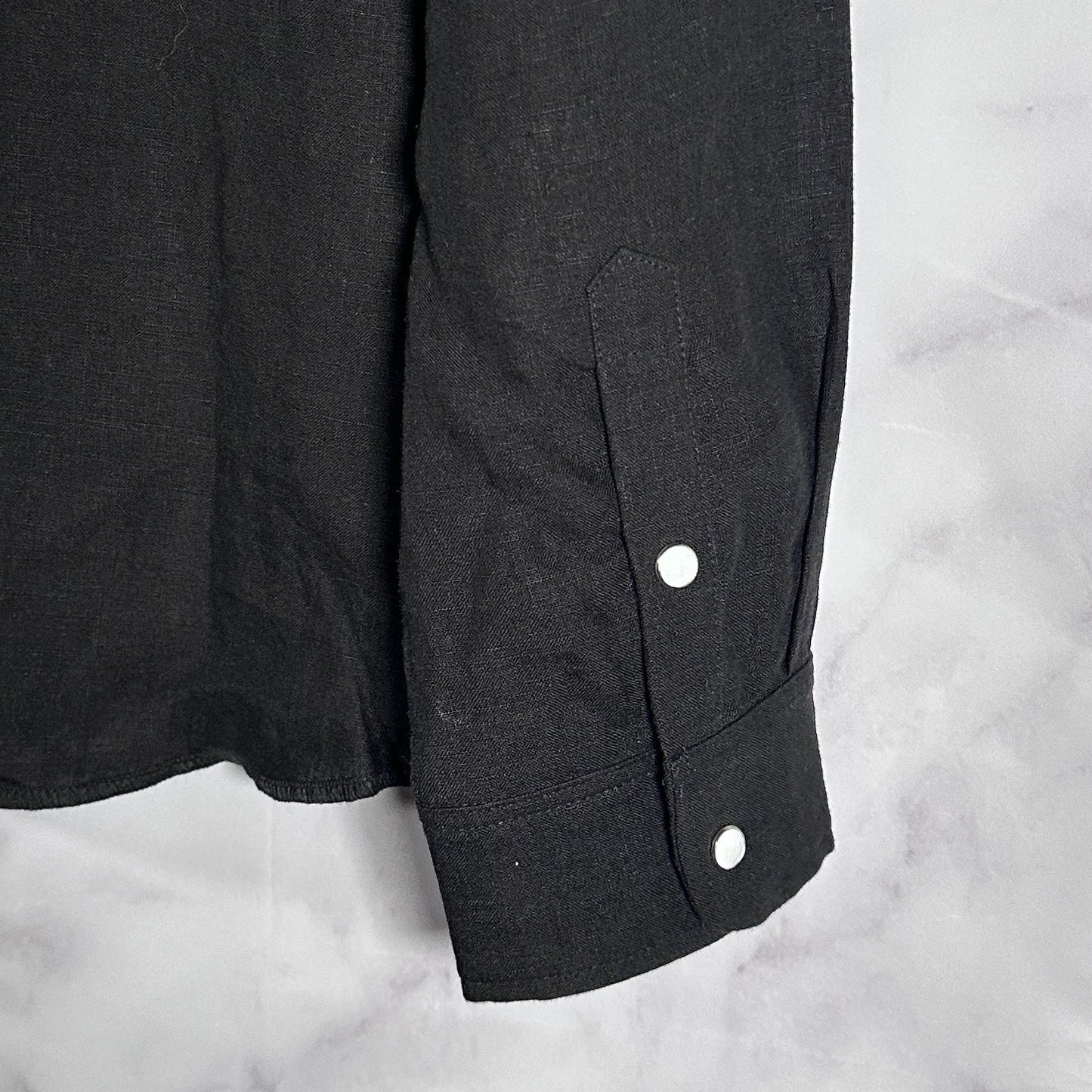 Cherry LA Washed Black Linen Western Shirt