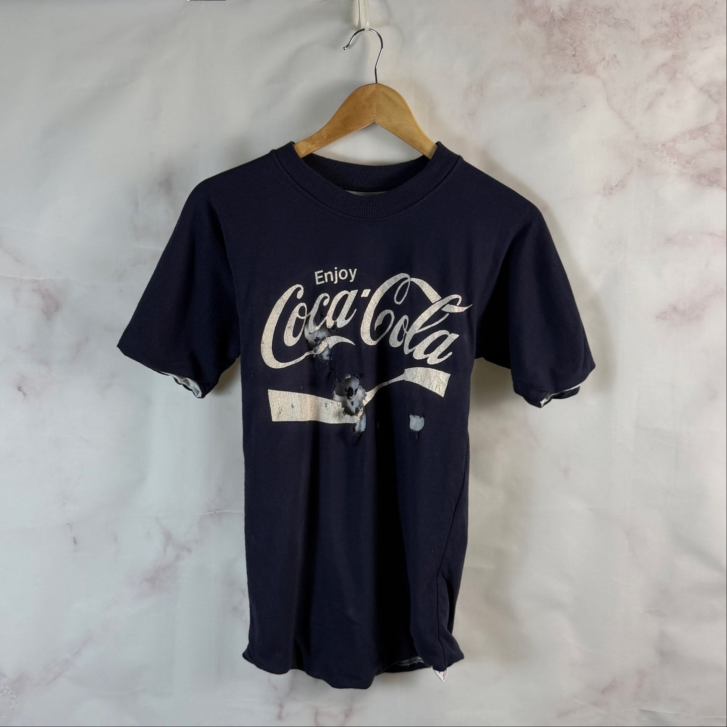 Vintage 80s Coca-Cola Double Face Navy Jersey Shirt