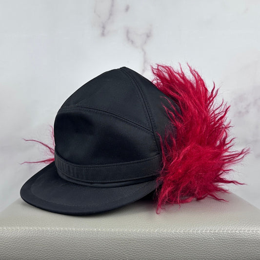 Prada F/W19 Runway Re-Nylon Mohair Black/Red Trapper Hat
