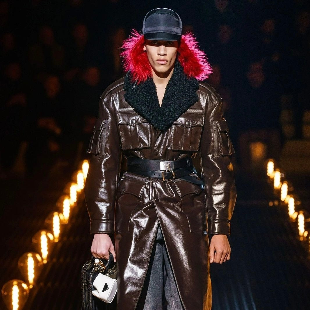 Prada F/W19 Runway Re-Nylon Mohair Black/Red Trapper Hat
