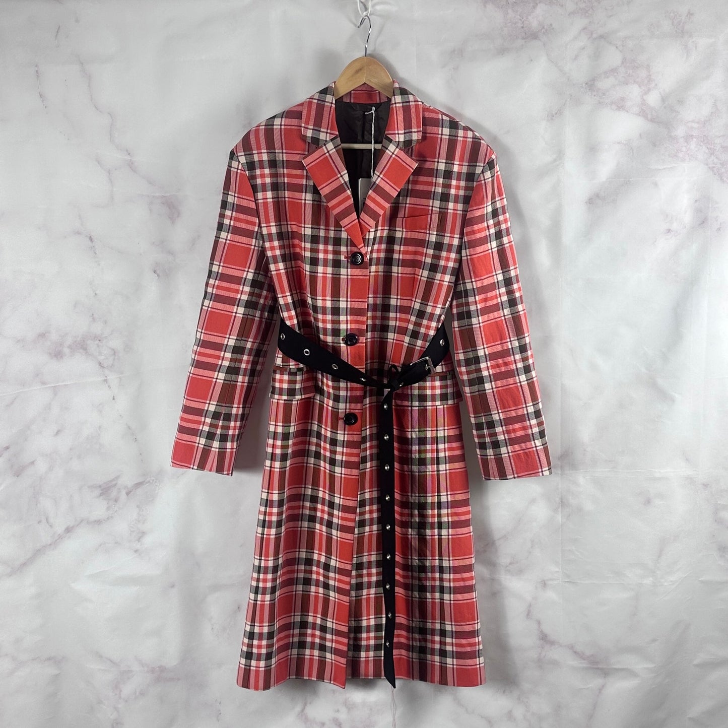 Acne Studios Red Belted Checked Coat