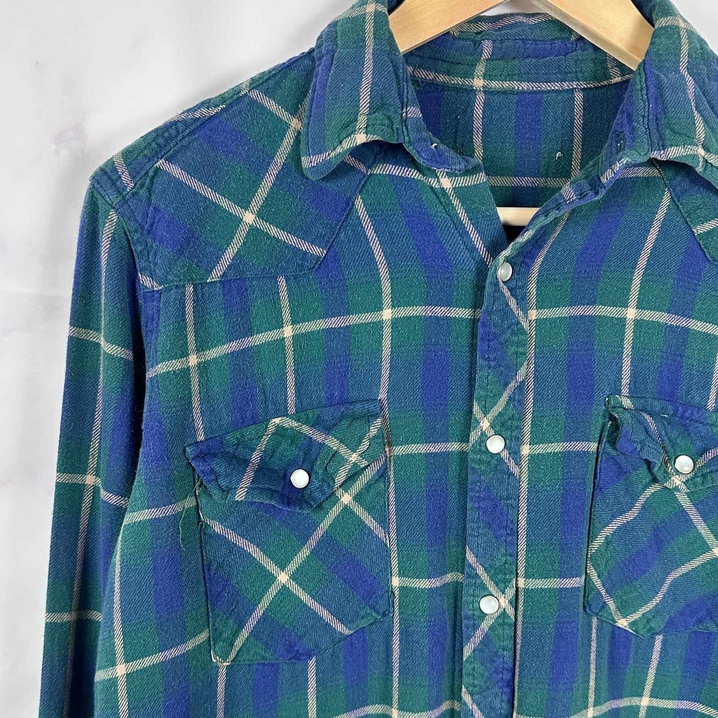 Vintage Blue/Green Plaid Western Flannel Shirt