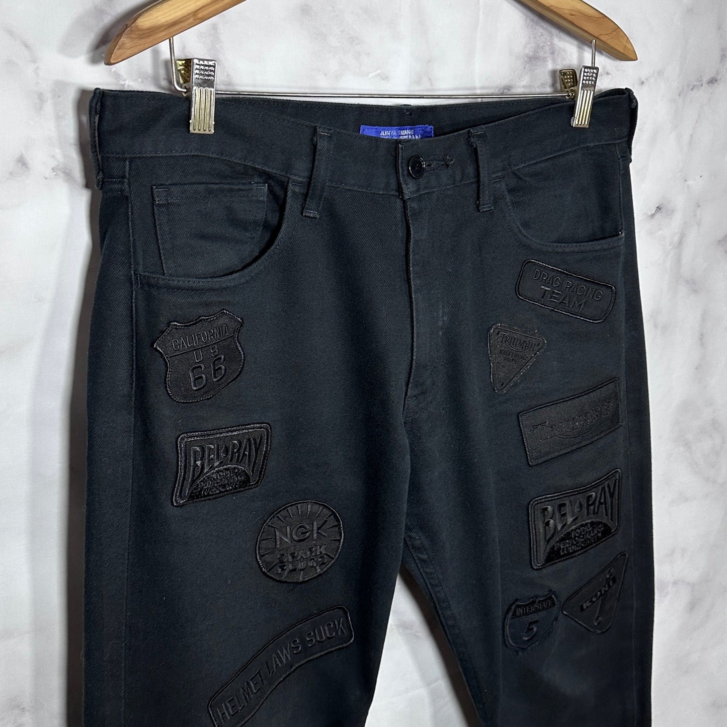 Comme des Garcons Junya Watanabe Man 2002 Black on Black Biker Patch Denim