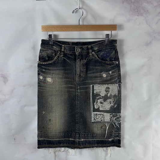 Hysteric Glamour Studded & Repaired Grey Denim Skirt