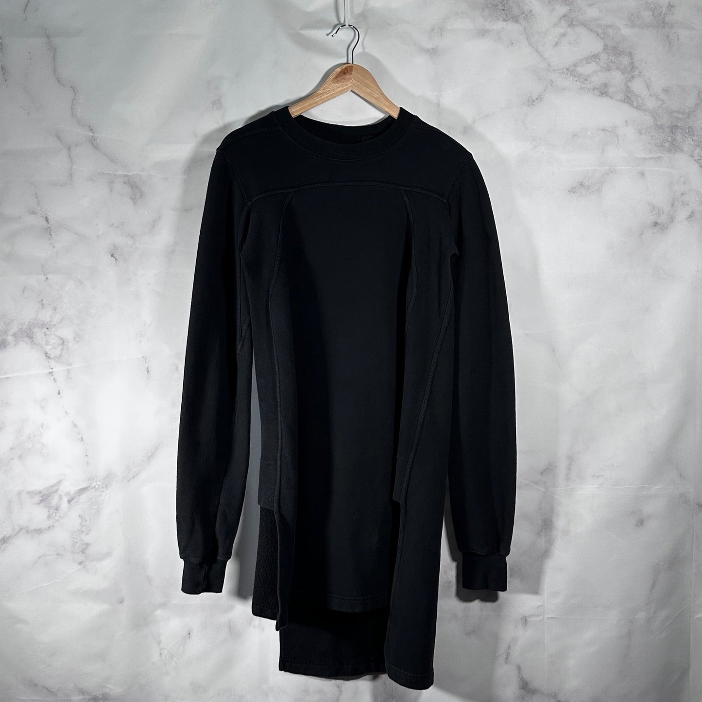 Rick Owens DRKSHDW Black Long Asymmetrical Crewneck