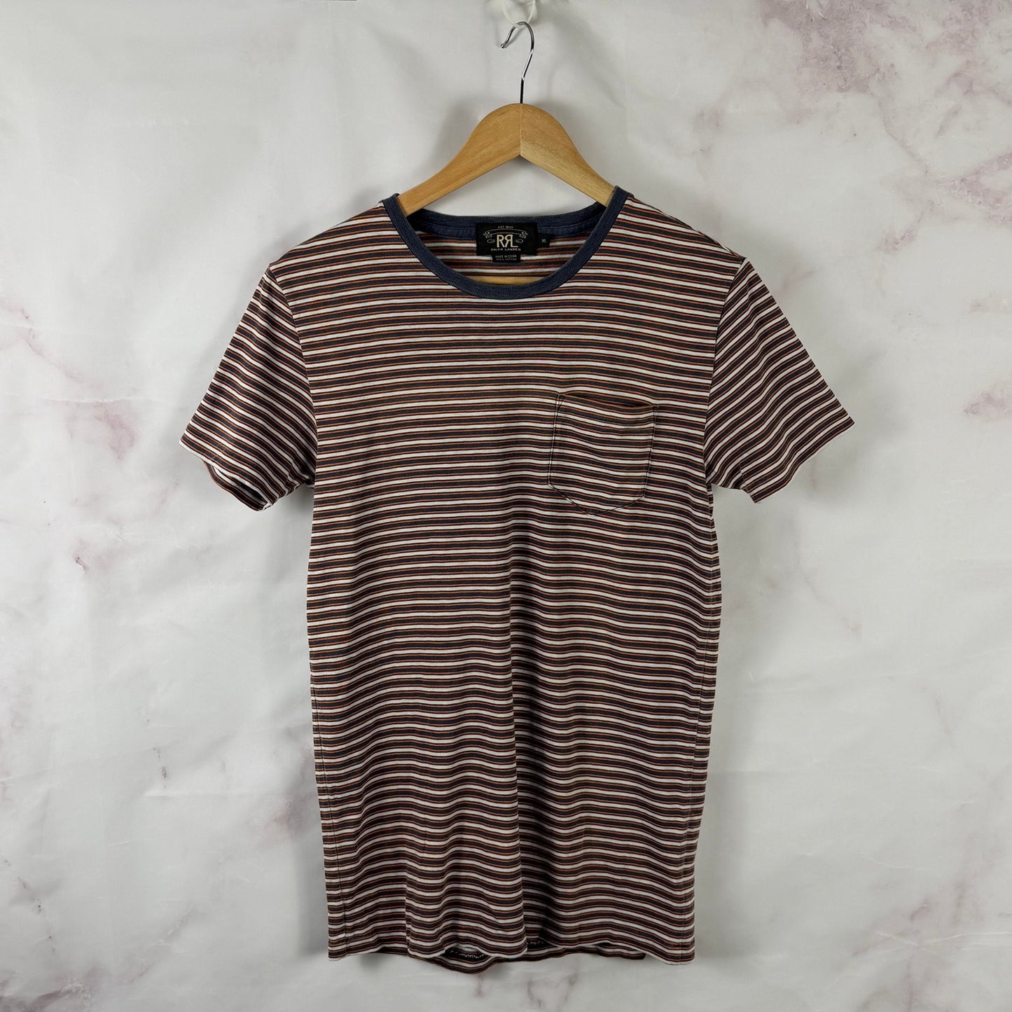 RRL Orange/Blue Striped Pocket Tee