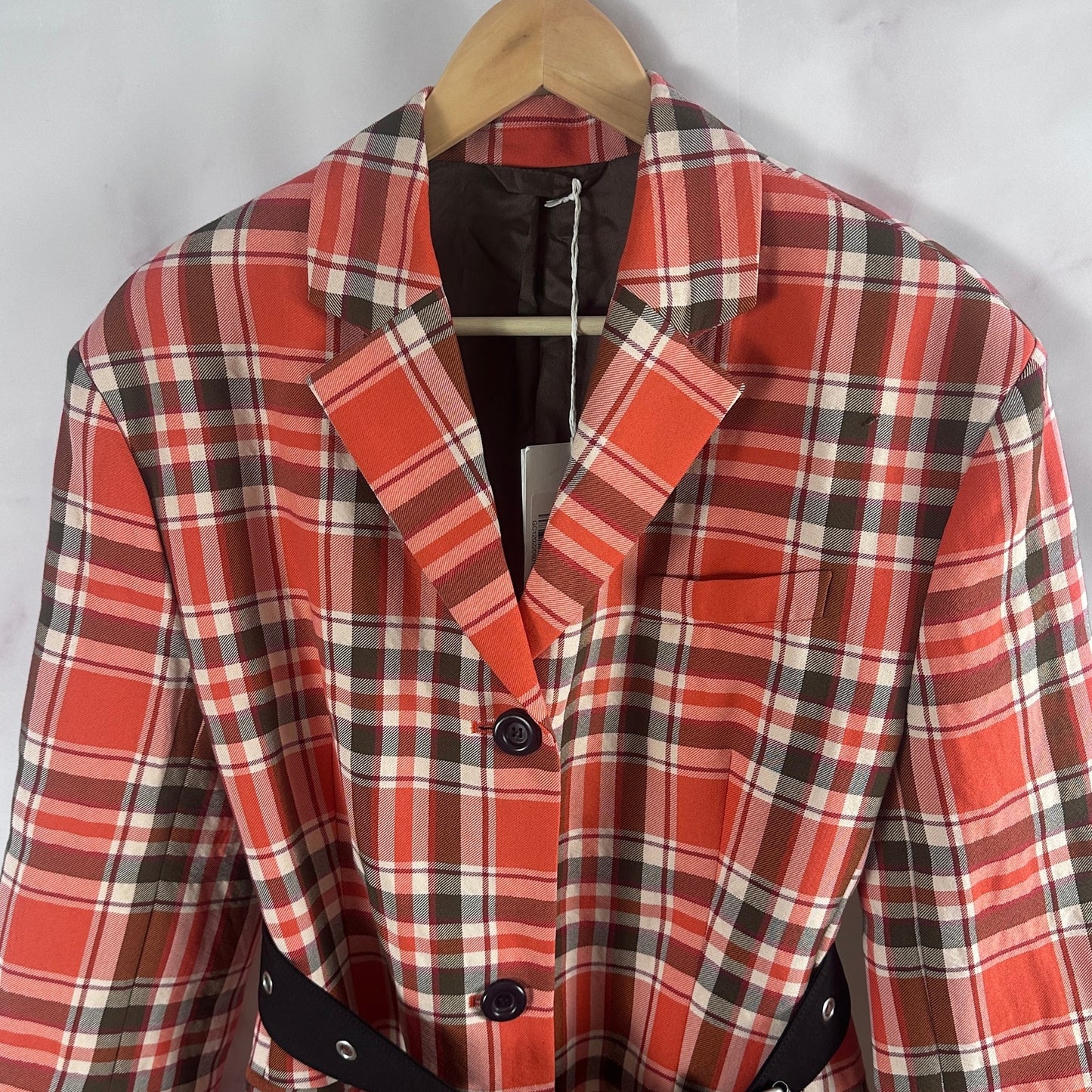 Acne Studios Red Belted Checked Coat