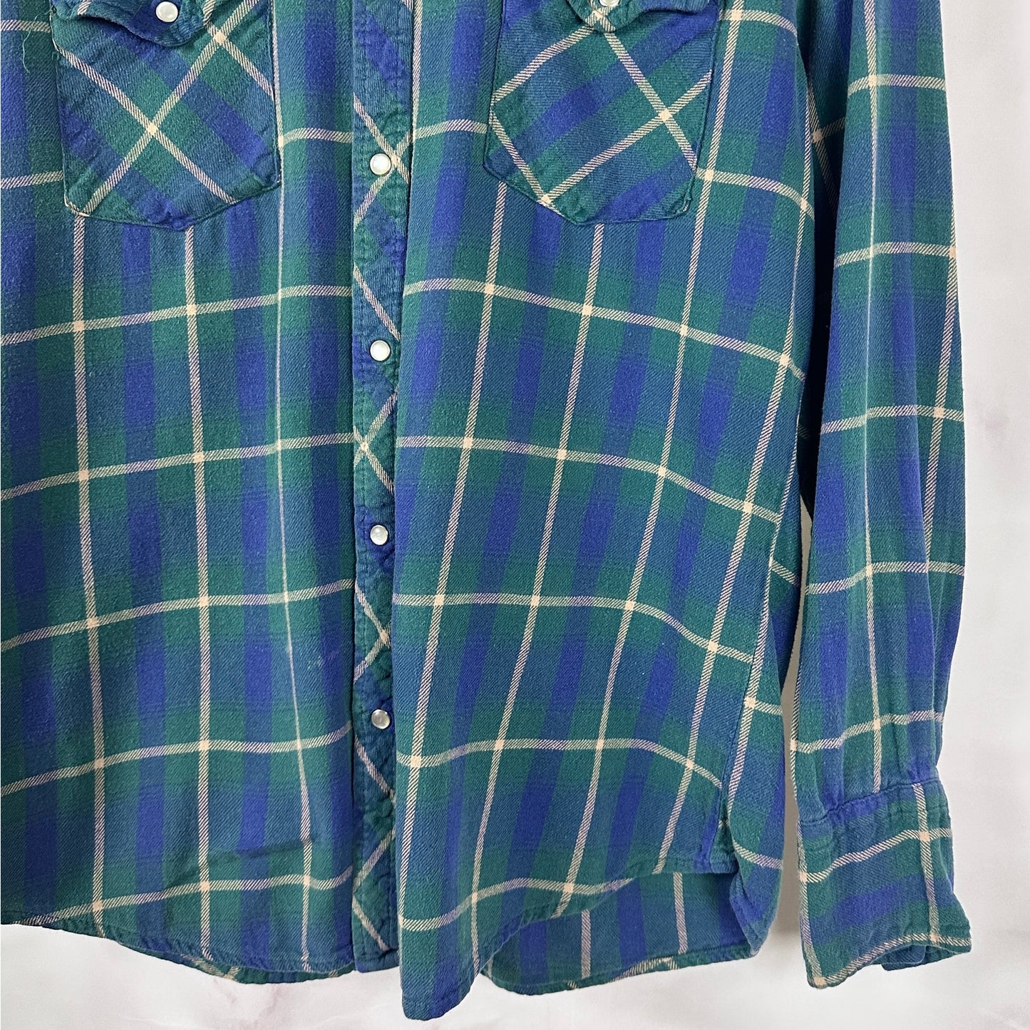 Vintage Blue/Green Plaid Western Flannel Shirt