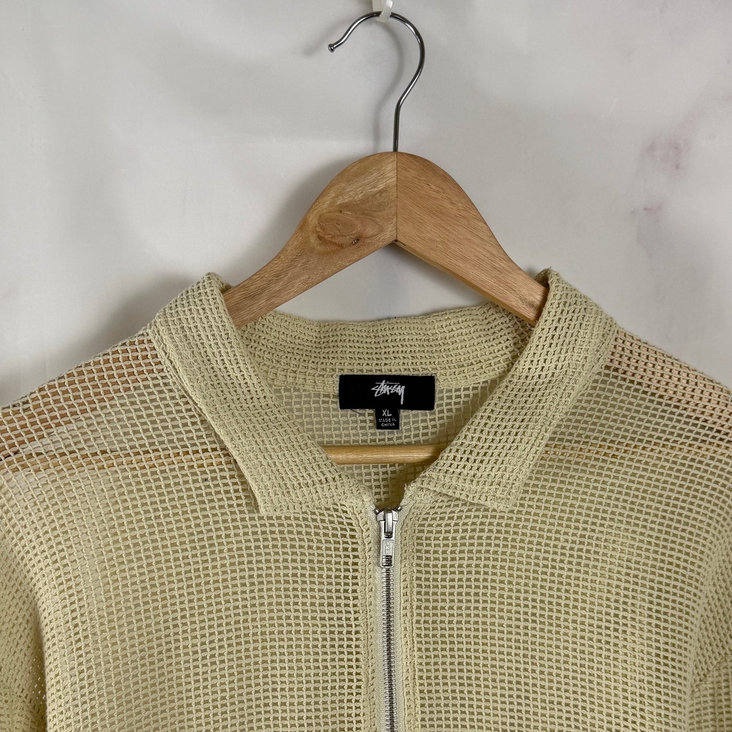 Stussy Cotton Mesh Cream Zip-Up Shirt
