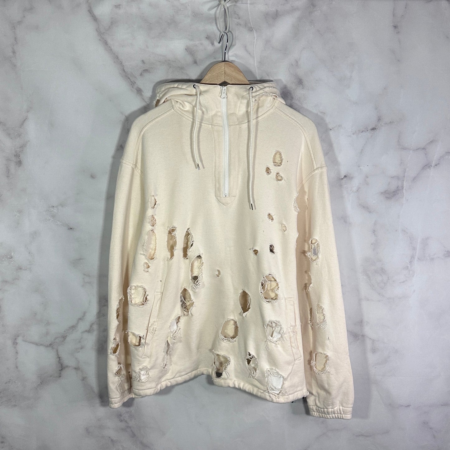 Anglasad Thrashed Cream Half-Zip Hoodie