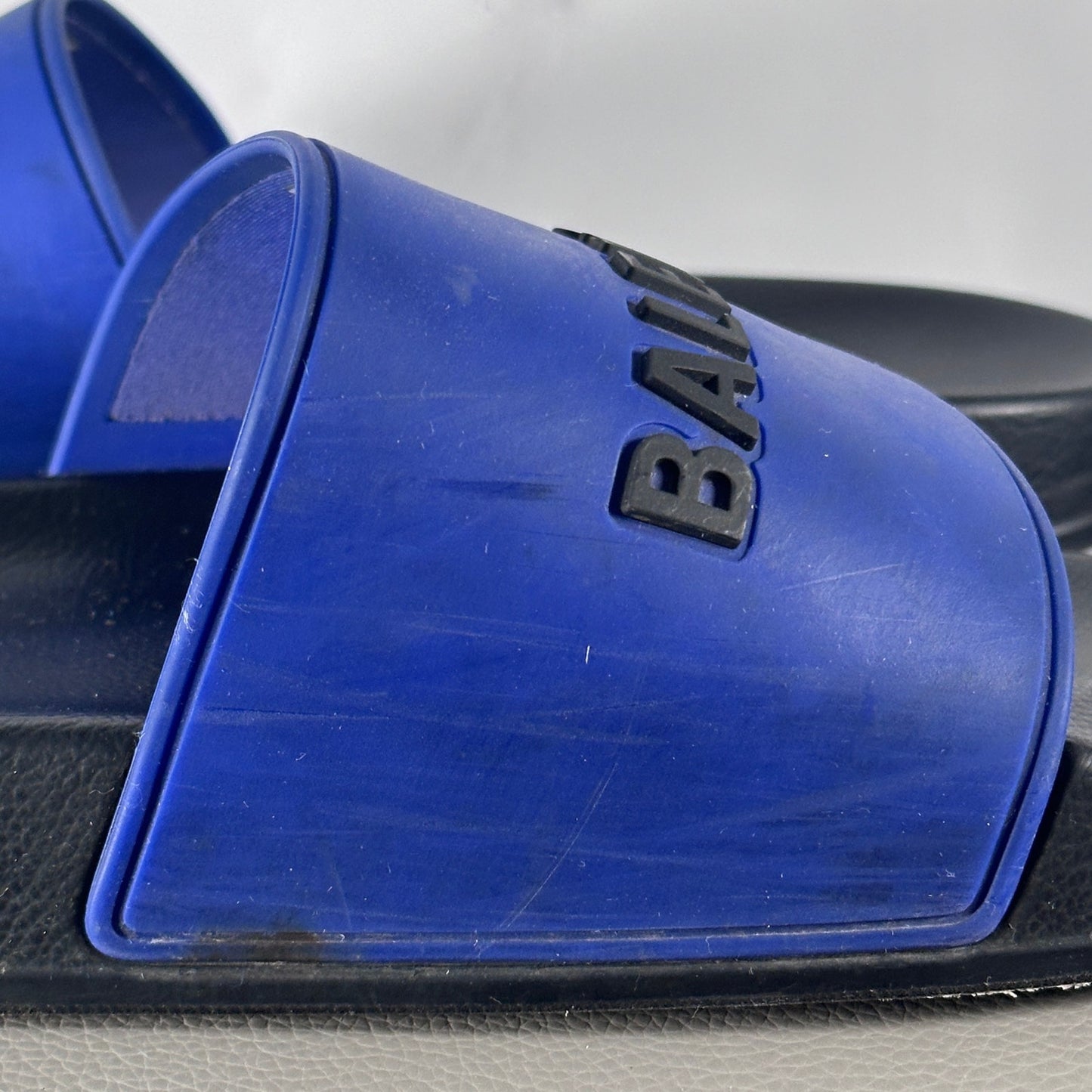 Balenciaga Blue/Black Text Logo Pool Slides