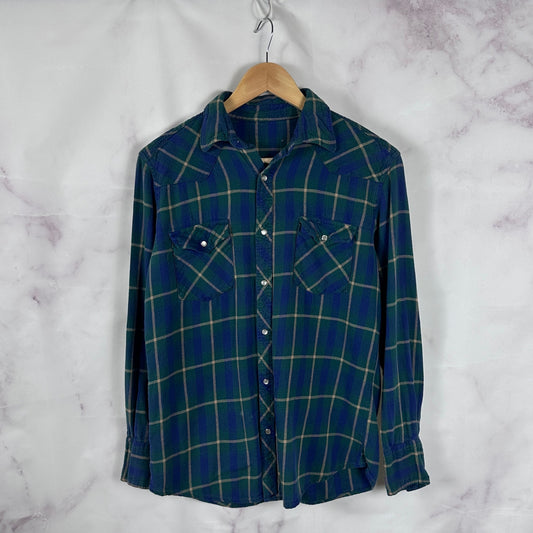 Vintage Blue/Green Plaid Western Flannel Shirt