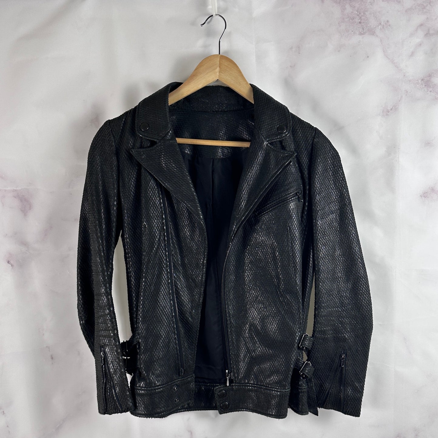 Hysteric Glamour Sheepskin Python Black Leather Riders Jacket