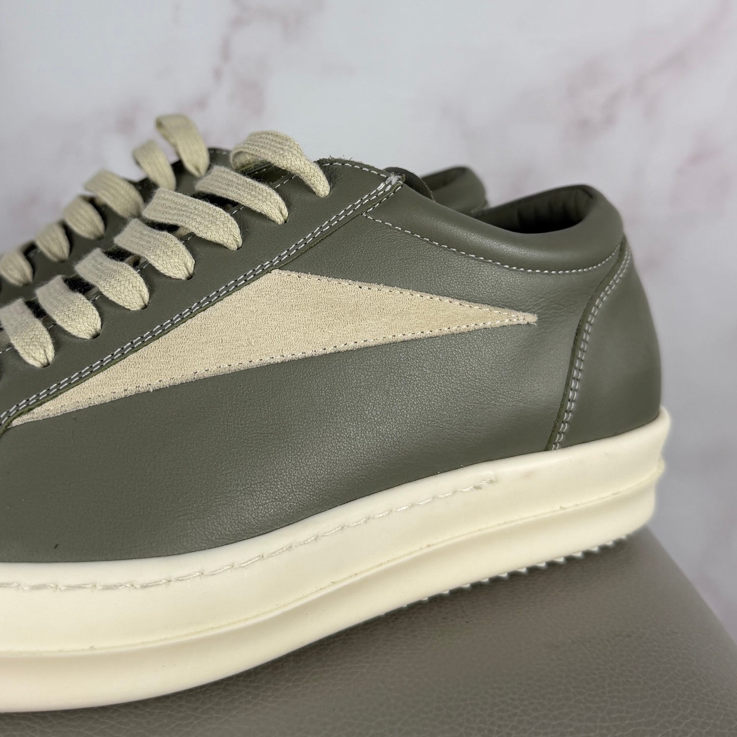 Rick Owens Leather Vintage Sneaks Celadon/Milk