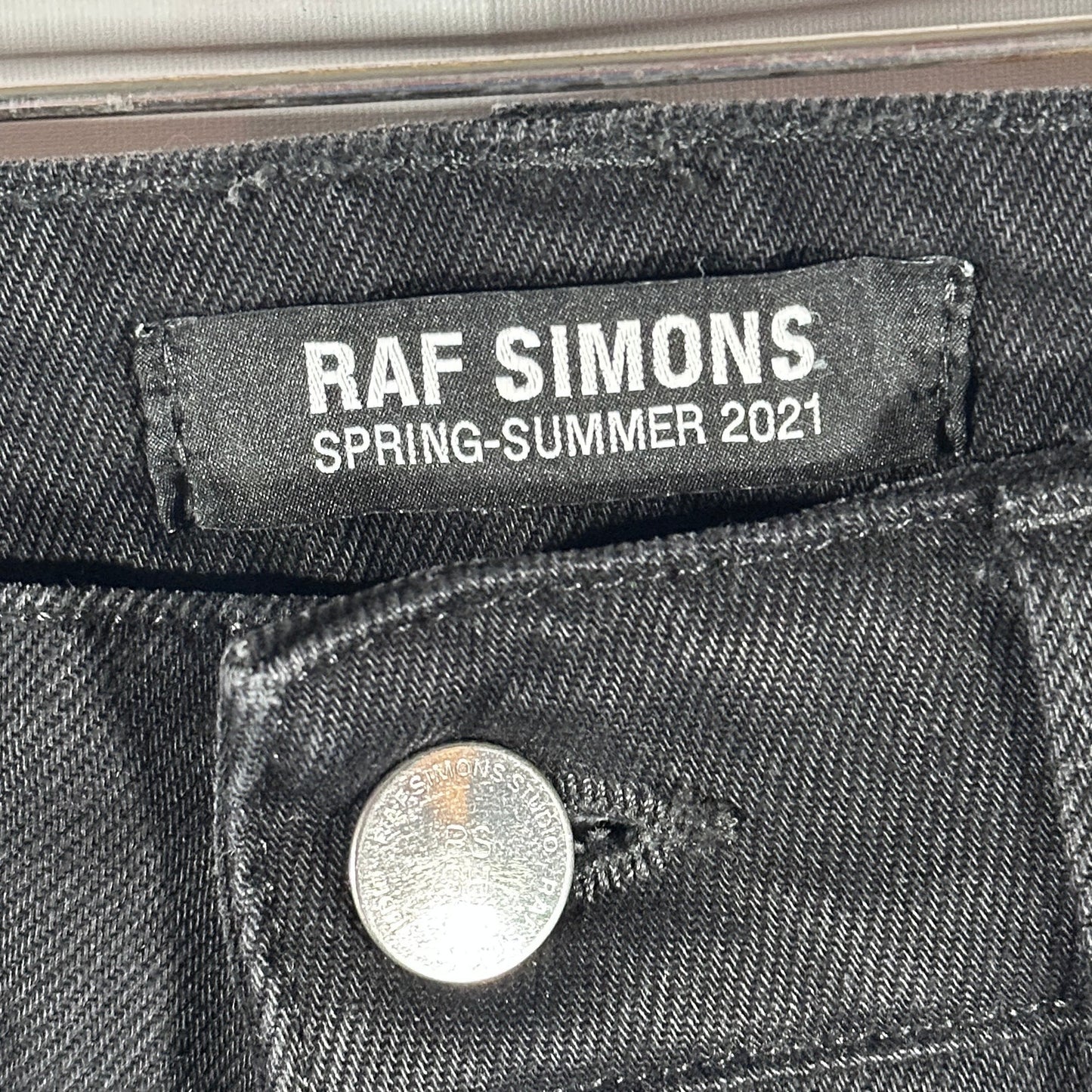 RAF Simons S/S21 Black ‘Youth Against’ Cropped Patch Denim