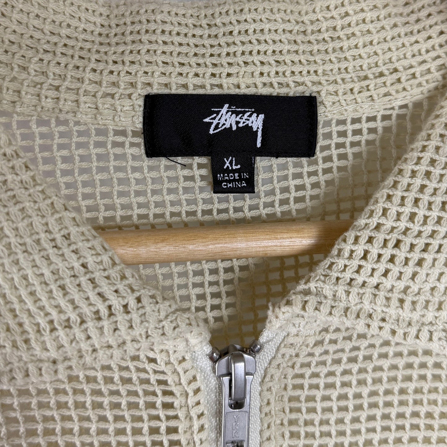 Stussy Cotton Mesh Cream Zip-Up Shirt