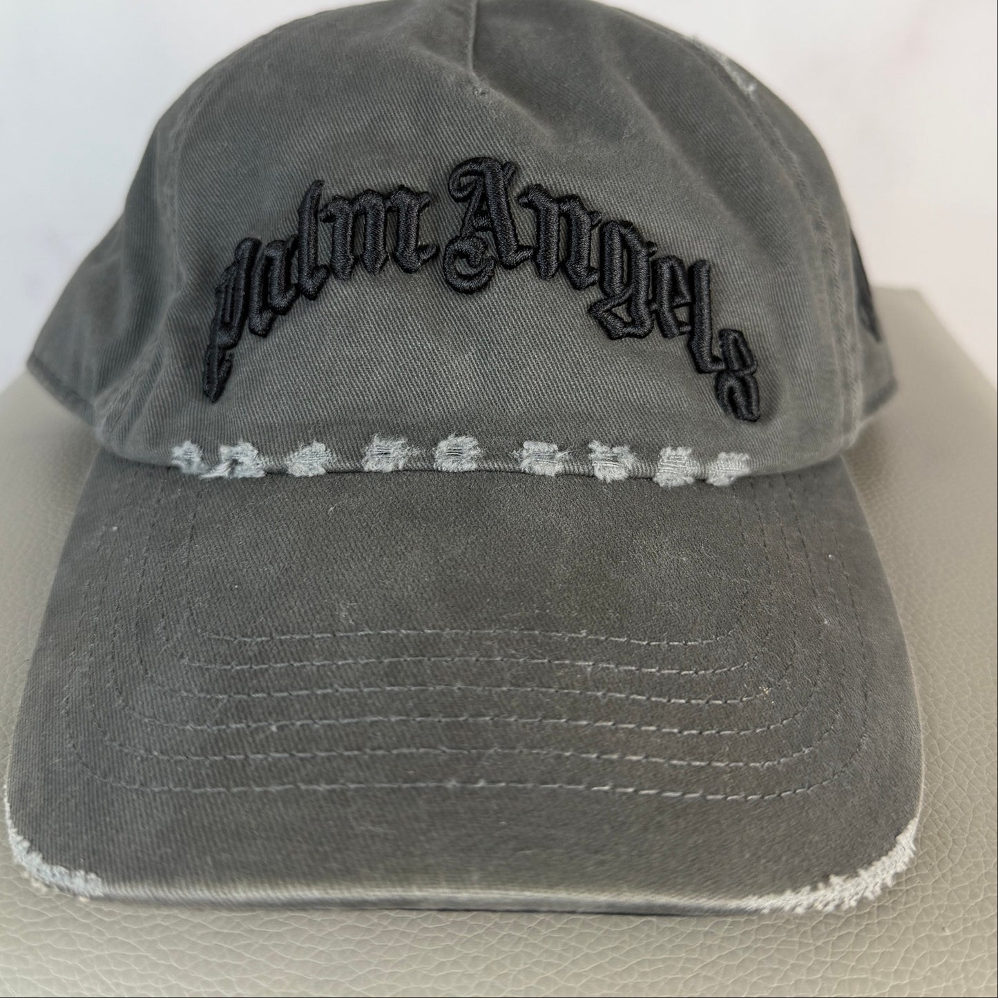 Palm Angels Grey Distressed Logo Hat