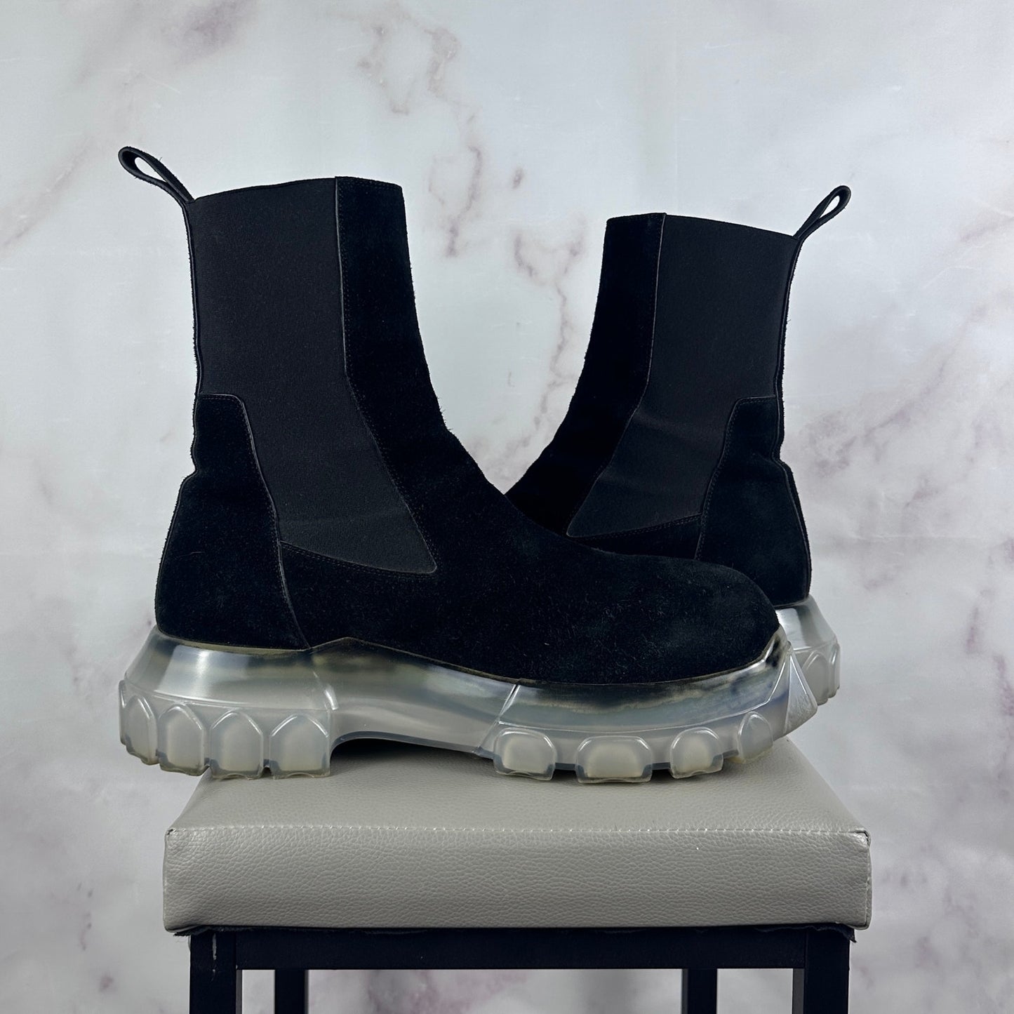 Rick Owens Black Suede Bozo Beatle Tractor Boot