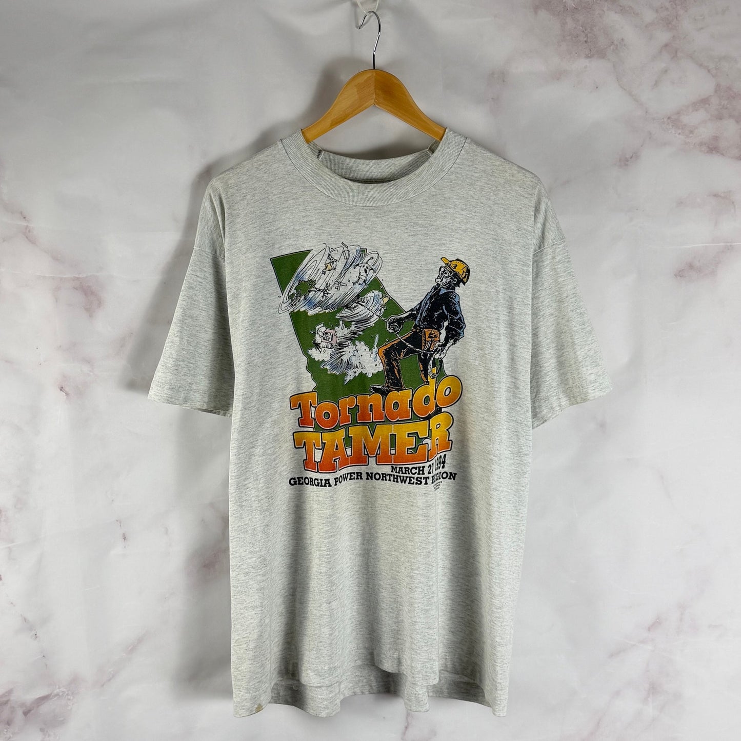 Vintage 1994 Shirt Georgia Power Tornado Tamer Grey Tee