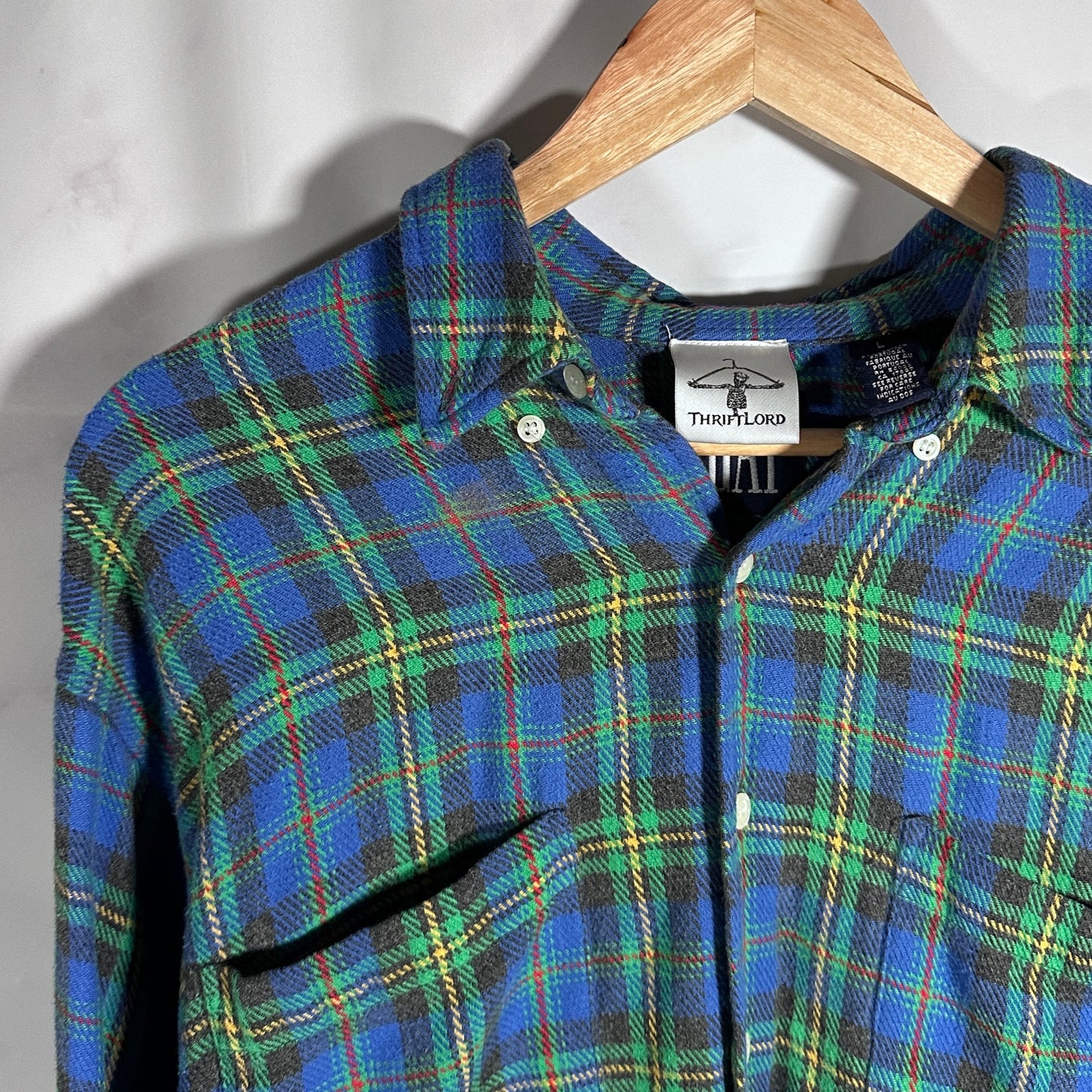 Vintage Gap Blue/Green Plaid Flannel Button-Up Shirt