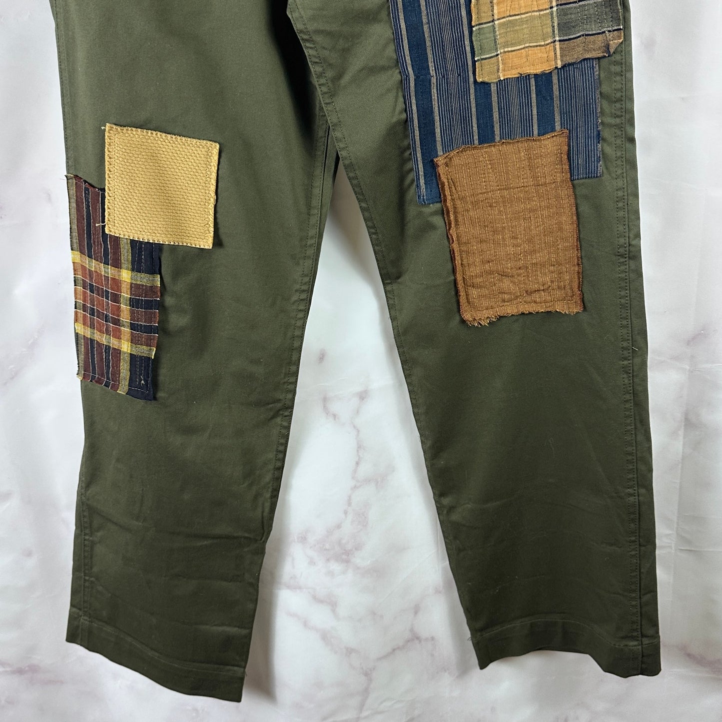 Kiriko Made Green Officer Patchwork Chino Pants