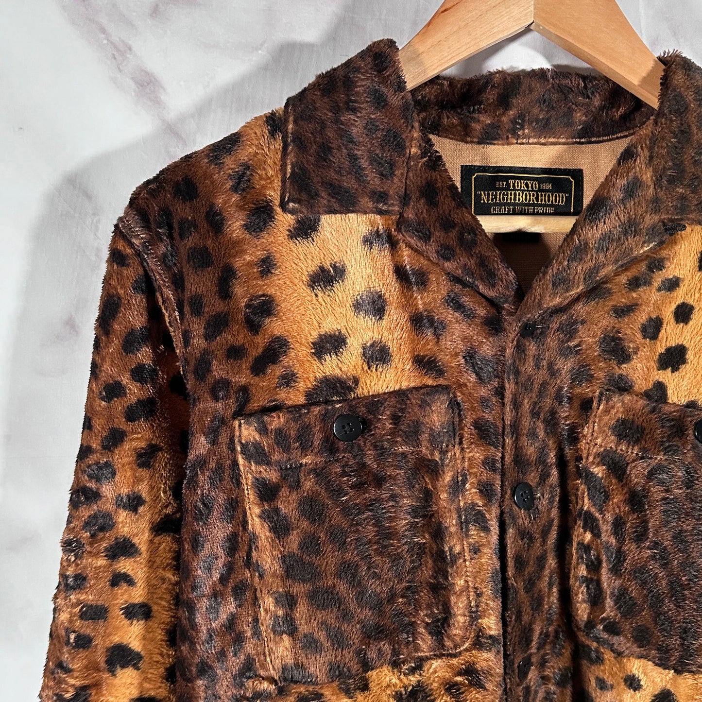 Neighborhood Leopard Print Faux Fur Shirt