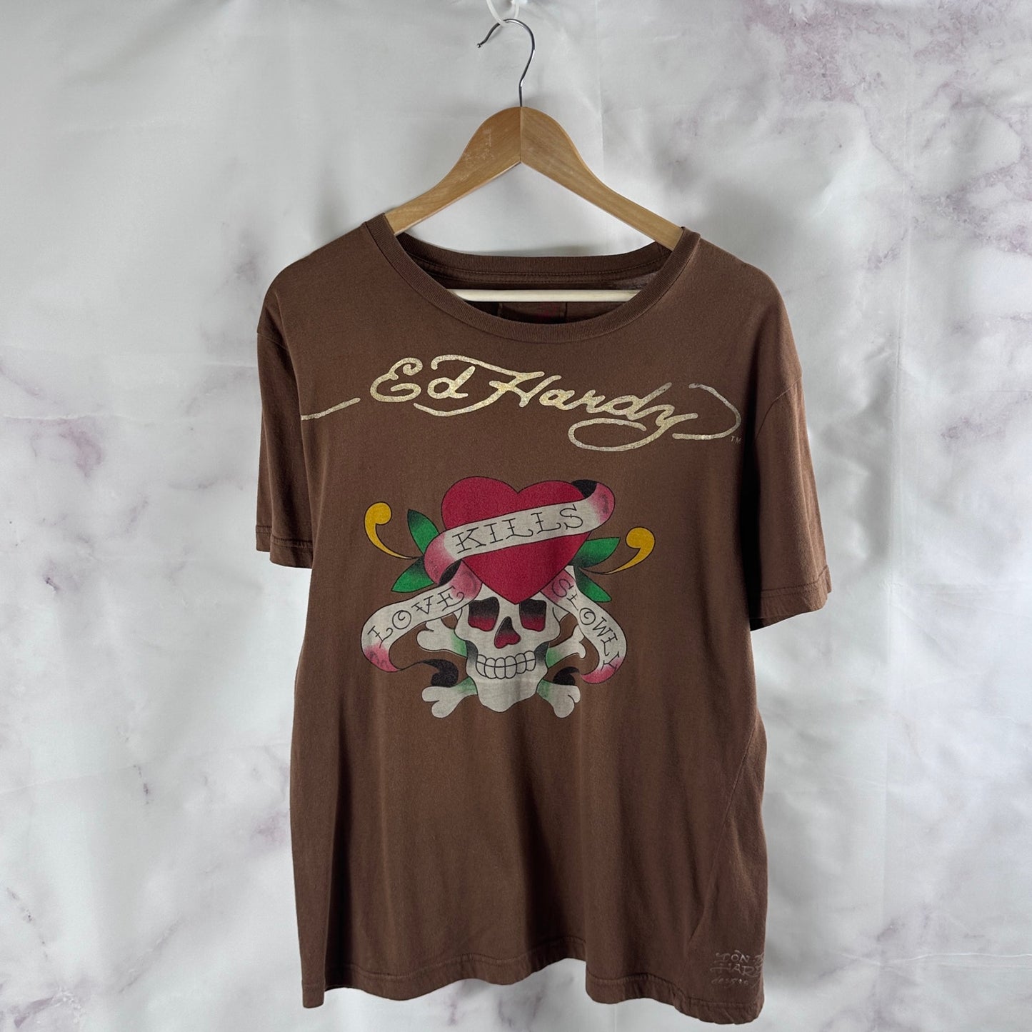 Ed Hardy Brown Tattoo Graphic Tee