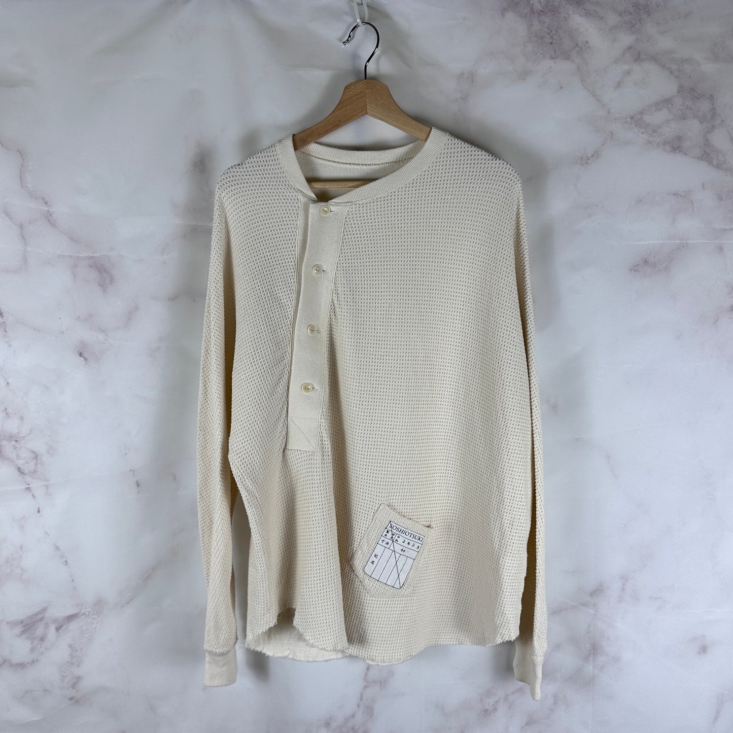Soshiotsuki Asymmetrical Cream Waffle Thermal Longsleeve Shirt